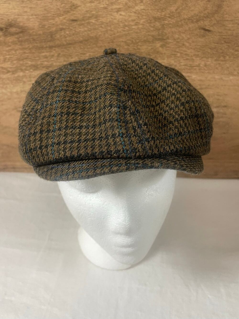 Goorin Bros Newsboy Cap Tweed Plaid Flat Hat Mens Large Brown Blue Wool Blend